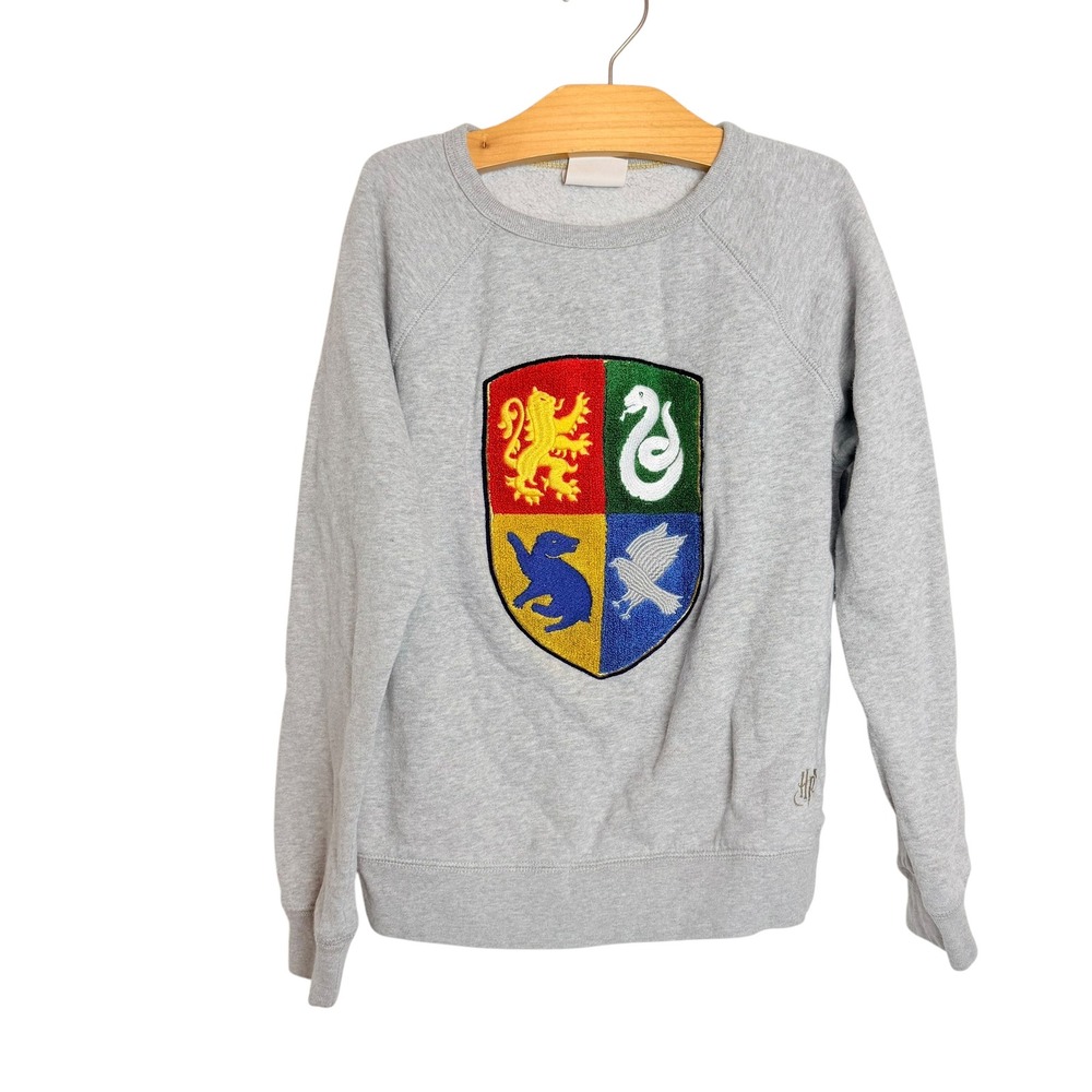 Mini Boden Harry Potter Hogwarts Crest Gray Sweatshirt Kids 9-10Y Chenille Patch